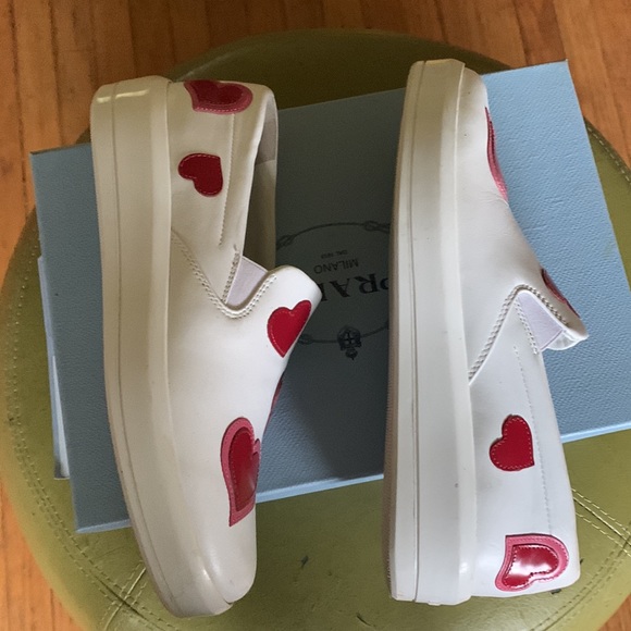 PRADA -  White and Red Heart Sneakers - Worn 3 Times - Picture 5 of 6